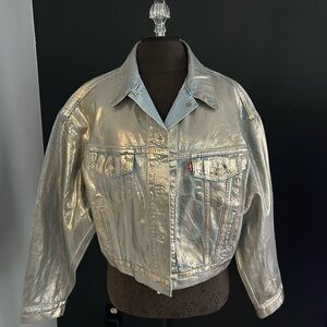 Women's Gold Metallic Shrunken 90s Denim‎ Trucker Jacket Levi’s size XL NWT